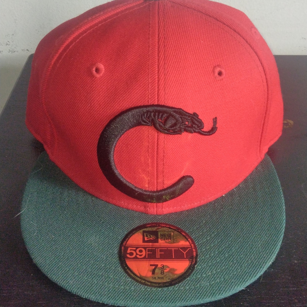 New Era Crooks And Castle Fitted Hat with Green Brim and Black Serpent C 7 3/8 - Picture 2 of 8